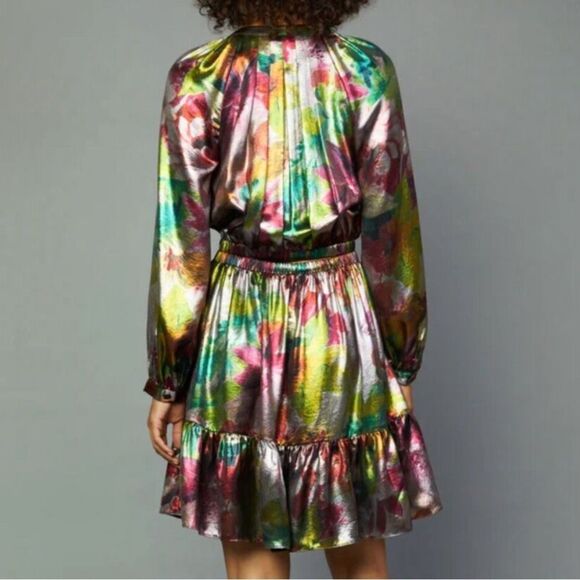 Current air Anthropologie floral metallic long sleeve mini dress - Picture 4 of 10